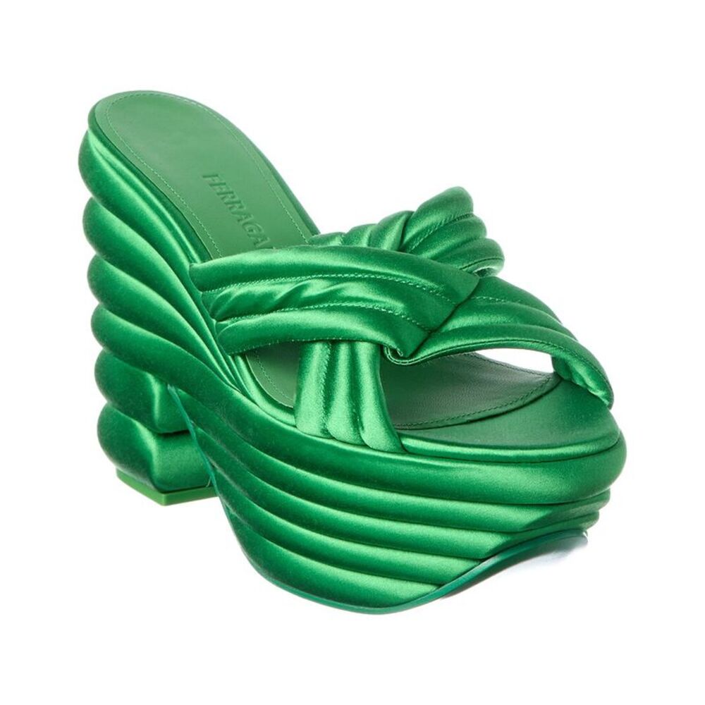 Ferragamo Woven Satin Sandal, Green